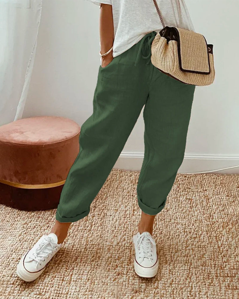 Pantaloni in puro cotone a tinta unita