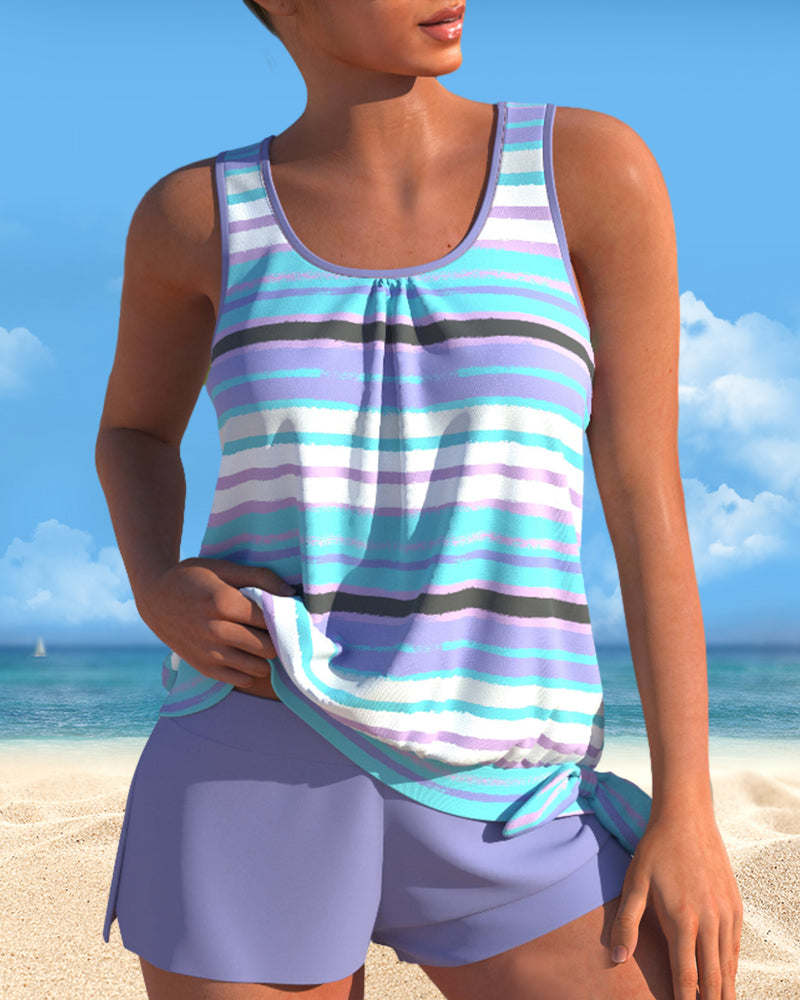 Tankini a righe con scollo a U