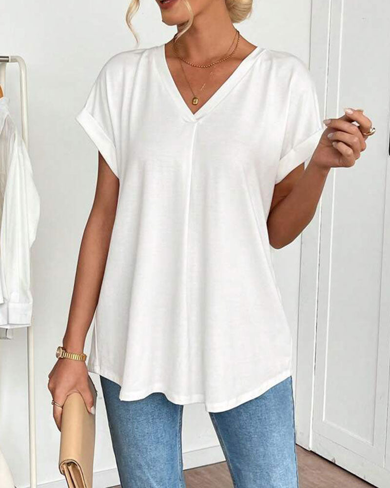 T-Shirt A Maniche Corte Tinta Unita Patchwork
