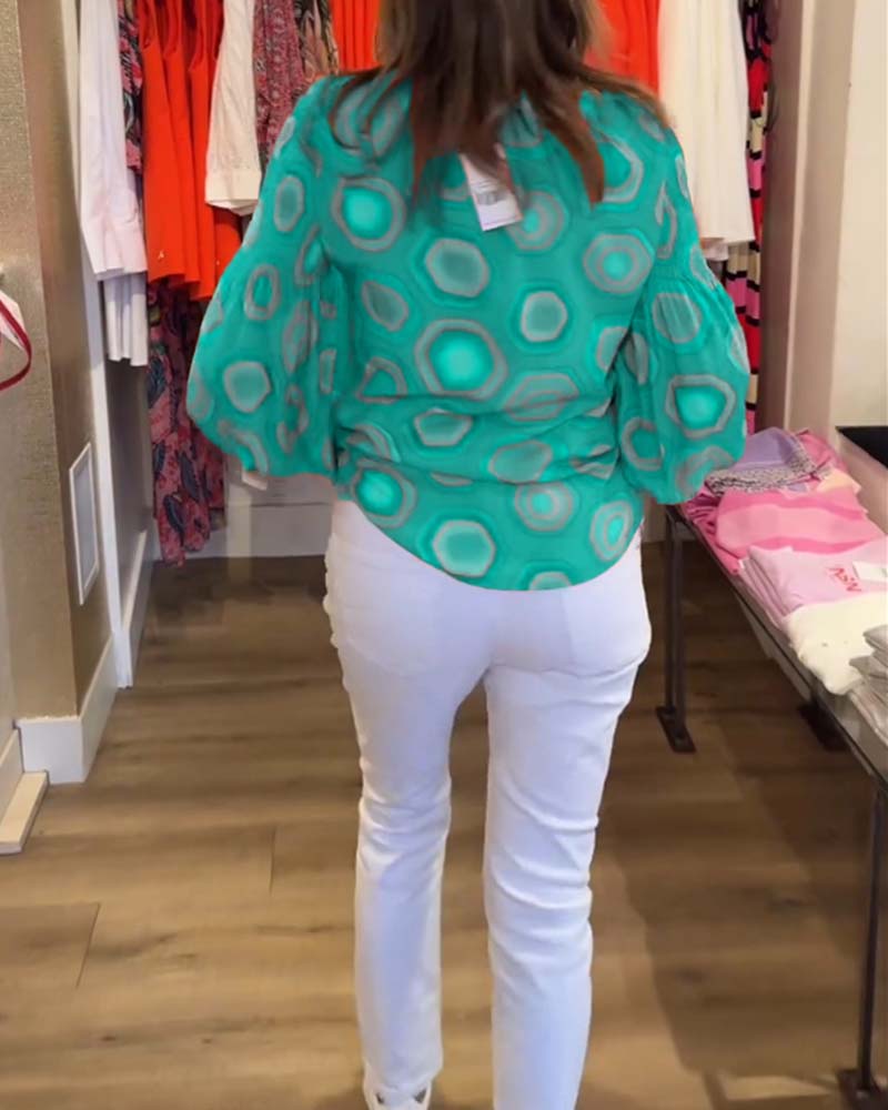 Blusa casual a maniche lunghe con stampa geometrica
