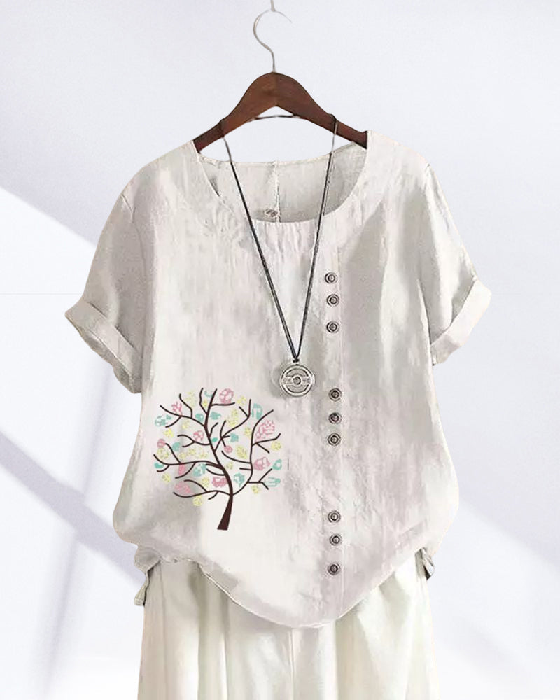 T-shirt girocollo stampato con foglie