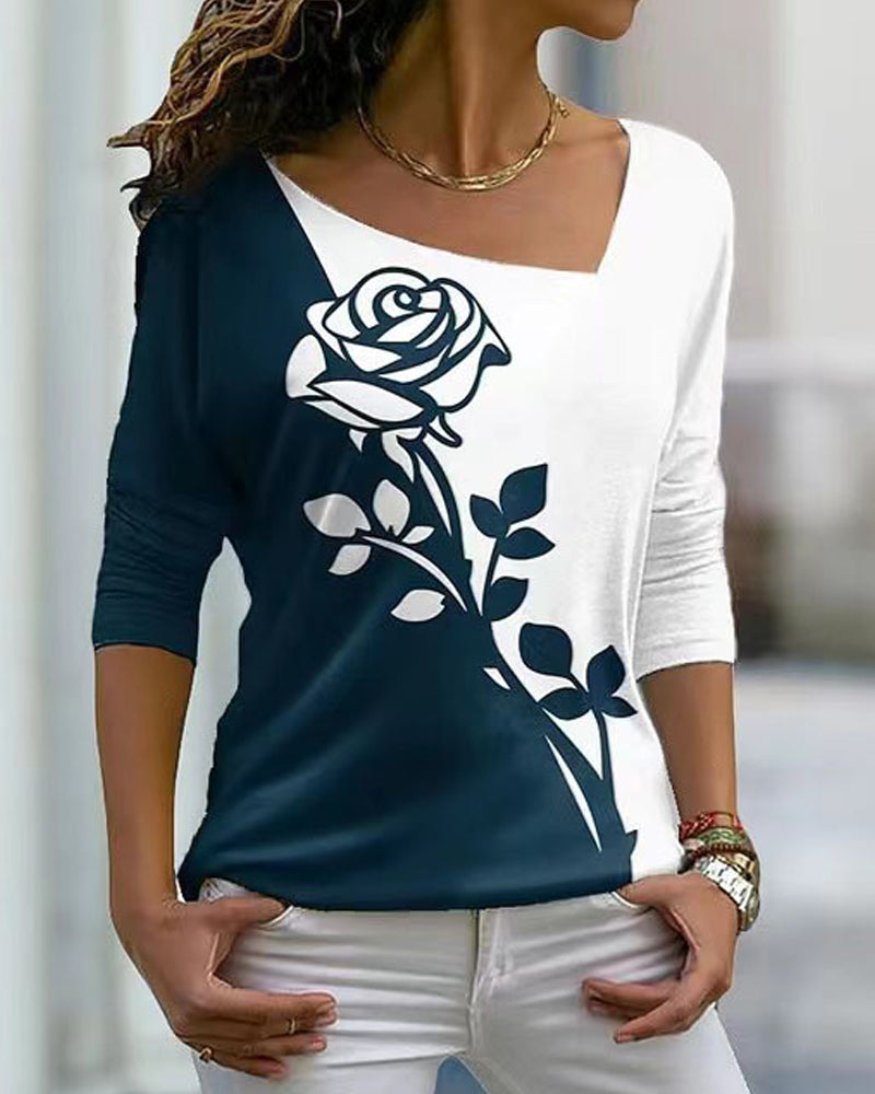 Camicetta a maniche lunghe stampata a rose