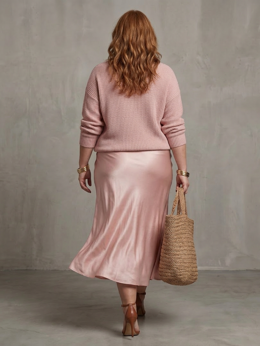 Luciana | Completo Gonna in Raso Tagliata in Sbieco con Coprispalle in Maglia