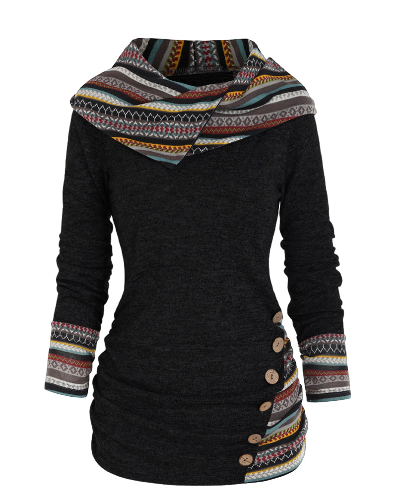 Felpa con cappuccio casual con colore a contrasto