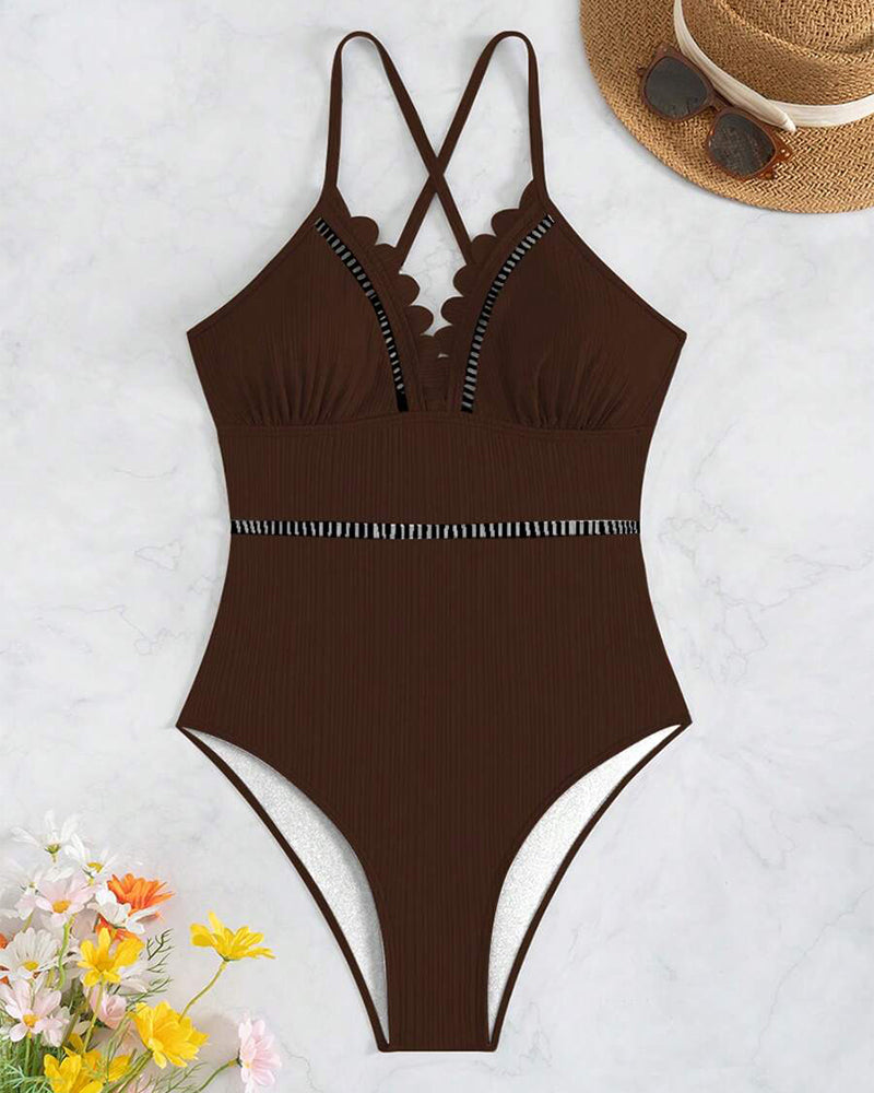 Costume da Bagno Intero Sexy Monocromatico Scavato