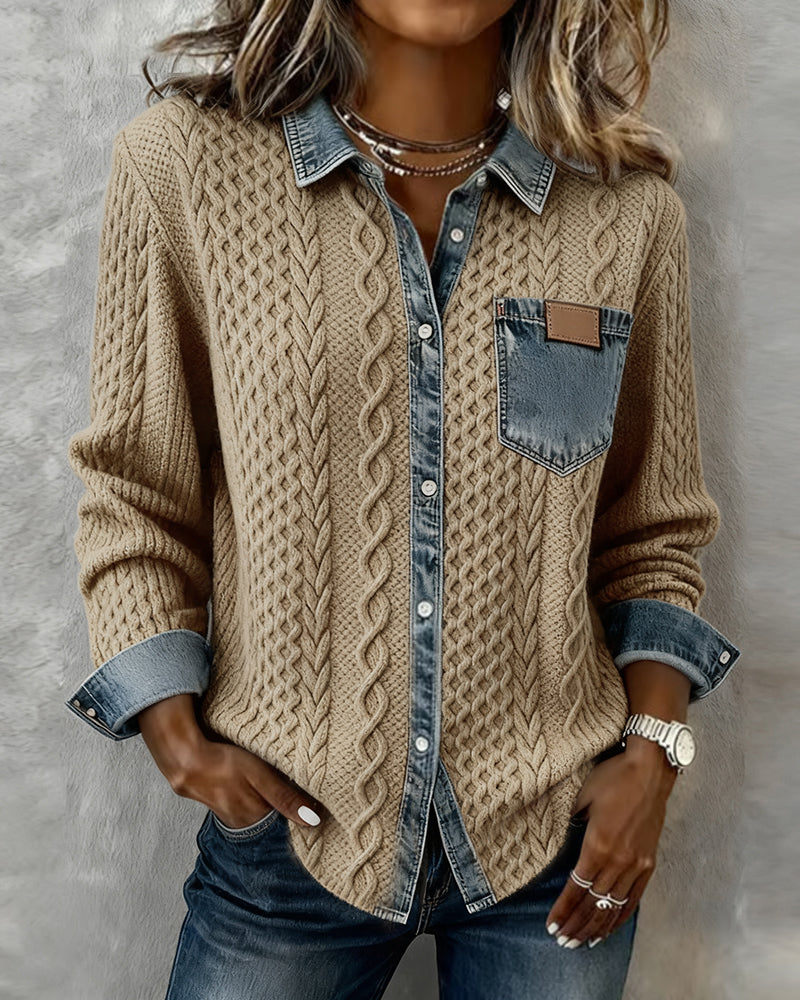 Camicia di jeans a maniche lunghe con patchwork