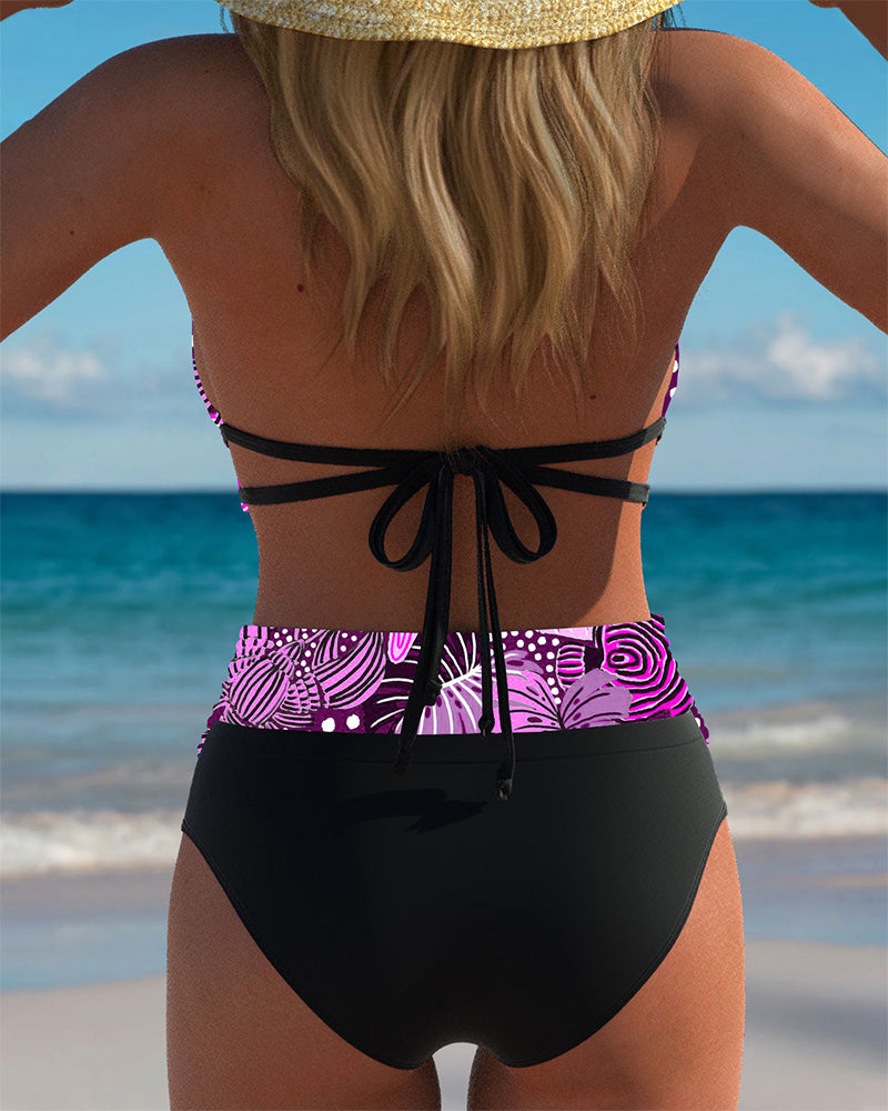 Bikini sexy con reggiseno stampato allacciato al collo