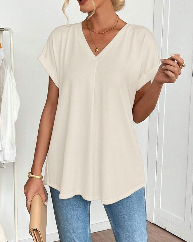 T-Shirt A Maniche Corte Tinta Unita Patchwork