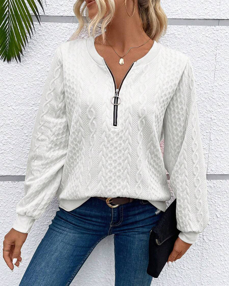Felpa casual a maniche lunghe con zip tinta unita