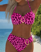 Bikini leopardato con fibbia in metallo
