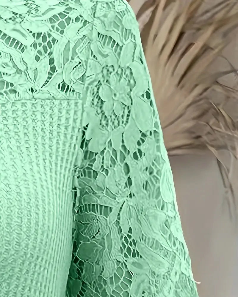 T-shirt in pizzo con pannello lavorato a maglia