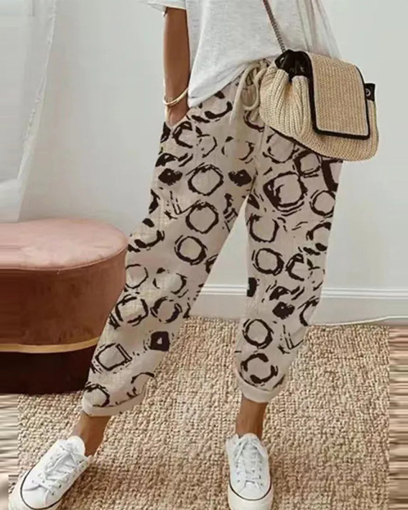 Pantaloni casual da donna in cotone e lino