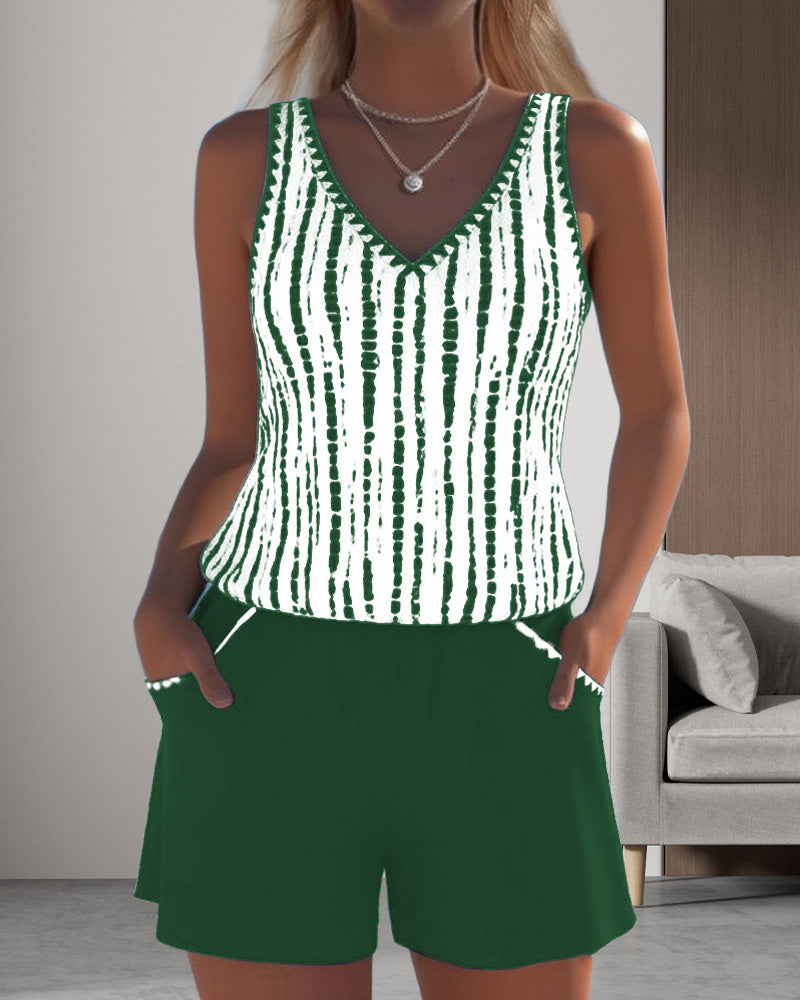 Costume da bagno casual a due pezzi con scollo a V e stampa a tasche