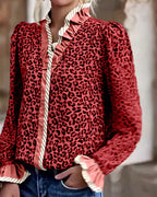 Camicetta casual a maniche lunghe con stampa leopardata