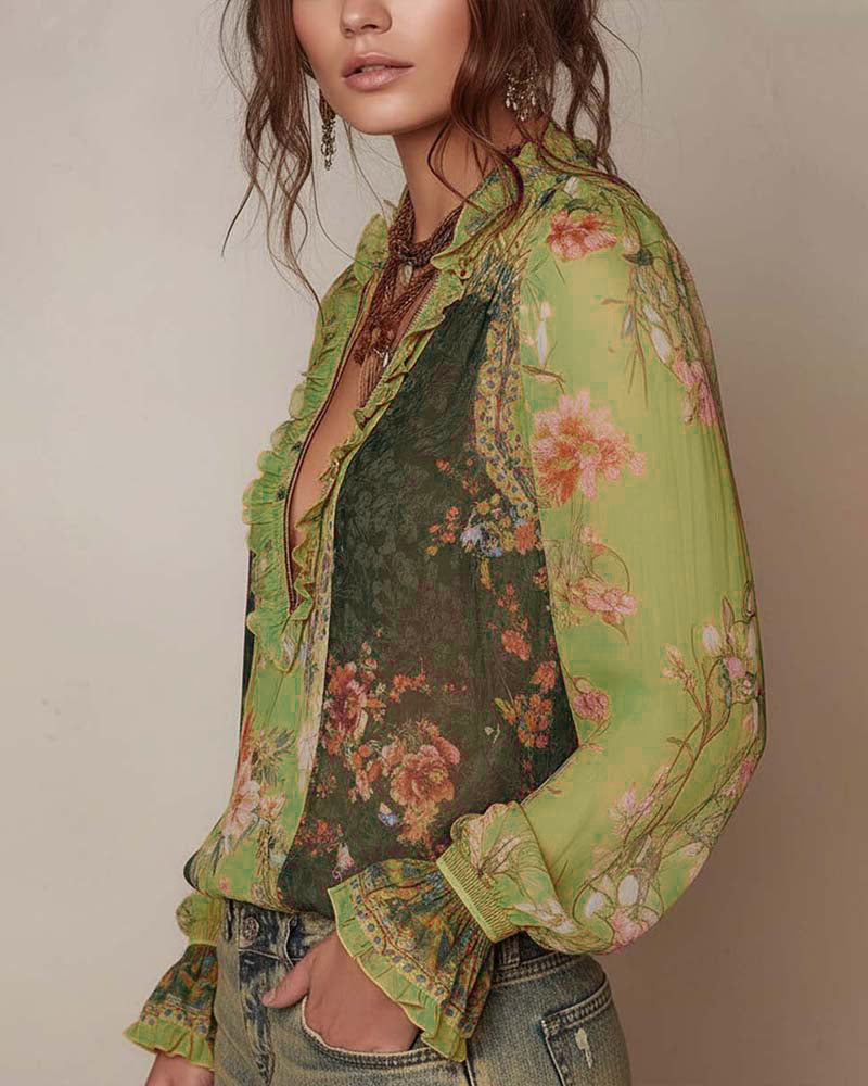 Camicetta mezza zip con stampa floreale