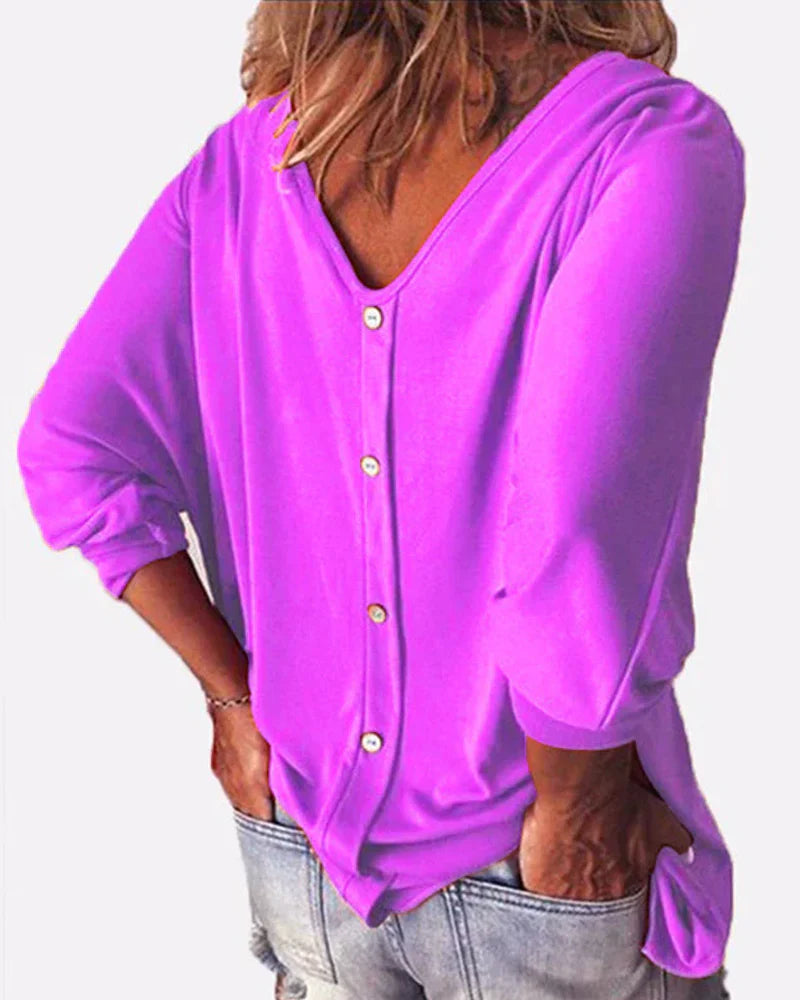 Top scollo a V abbottonato sul retro maniche a 3/4