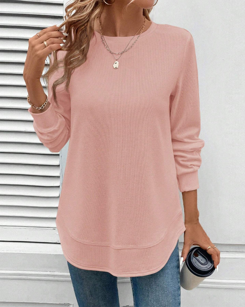 T-shirt girocollo a maniche lunghe tinta unita