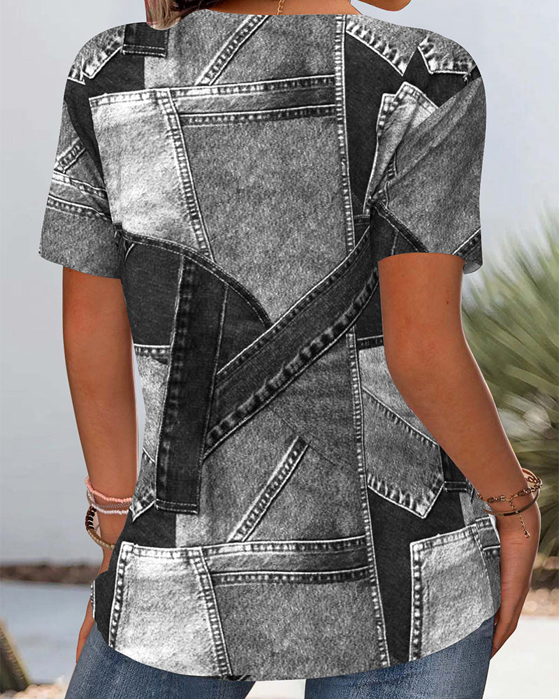 Camicetta Vintage Jeans Contrasto Ritagliato