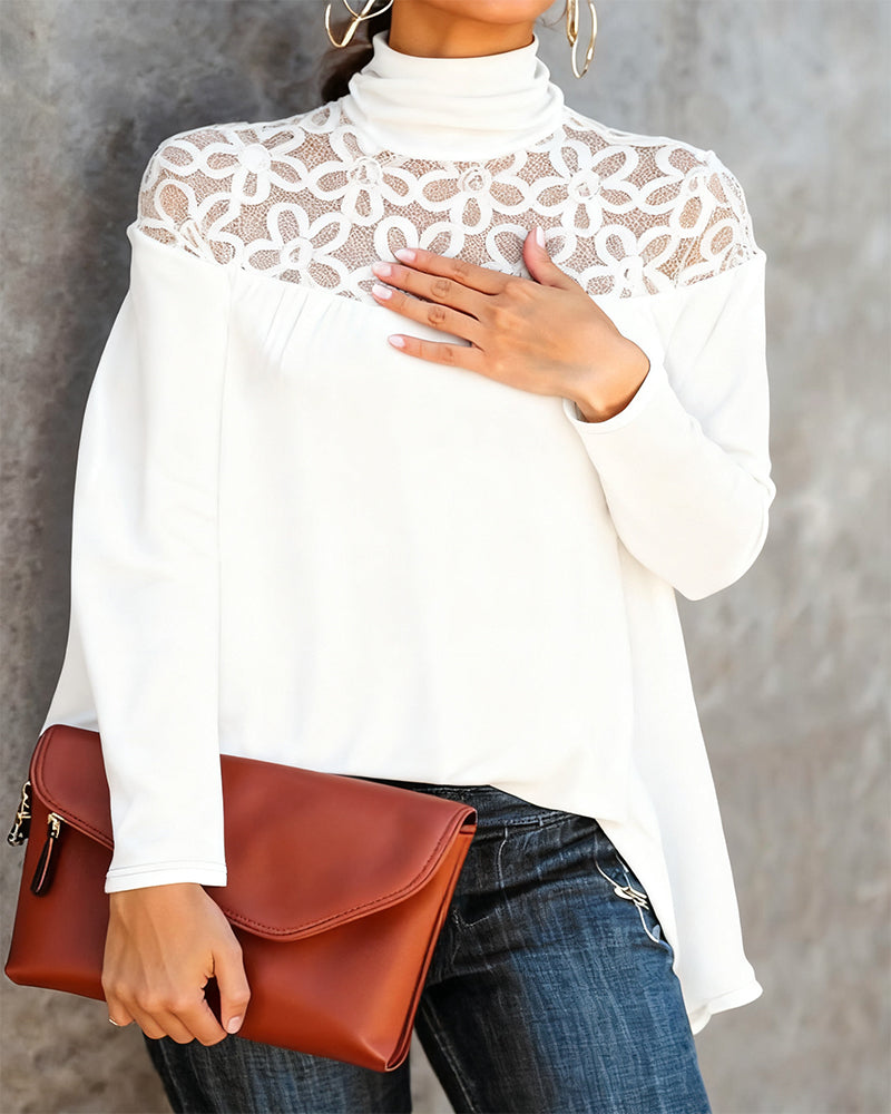 Dolcevita in pizzo a maglia trasparente