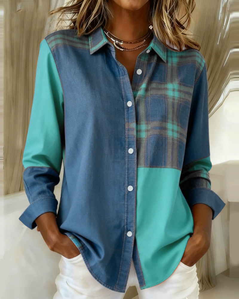 Camicia con revers e fantasia a quadri a contrasto