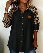 Camicia con colletto a revers, abbottonata, stampa leopardata