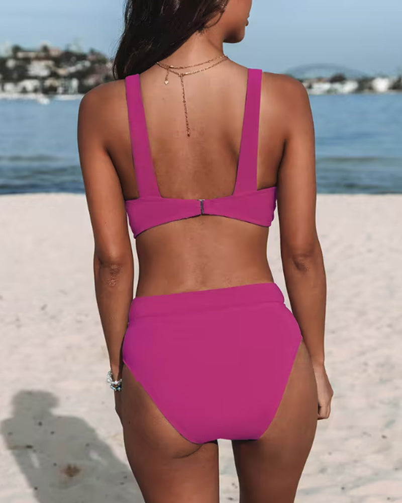 Bikini a tinta unita a vita alta