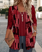Camicia a maniche lunghe stampata stile due pezzi finto