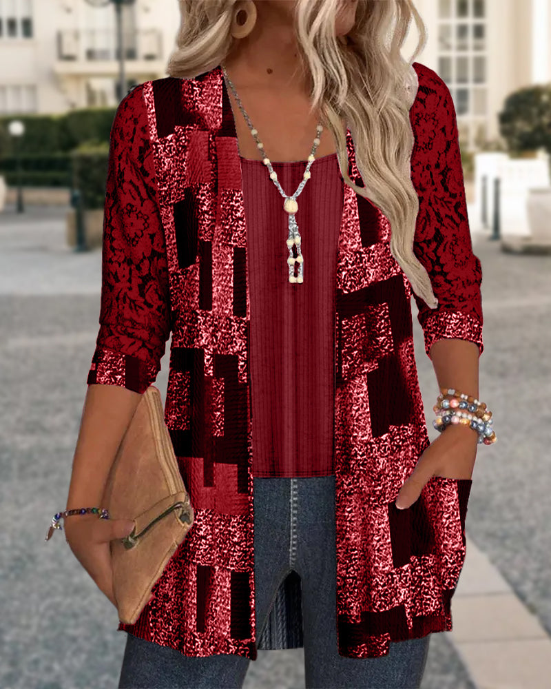 Camicia a maniche lunghe stampata stile due pezzi finto