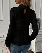 Top in pizzo girocollo maniche lunghe