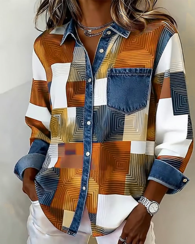 Camicia Color Block con risvolto alla moda