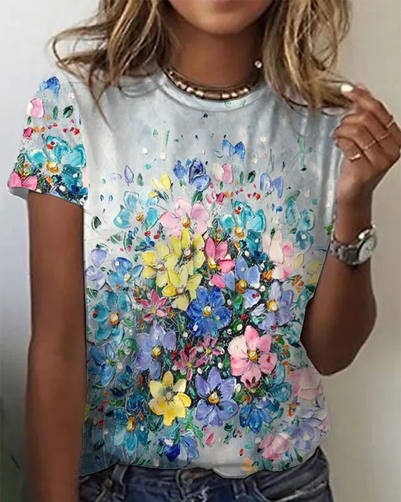 T-shirt semplice con stampa girocollo