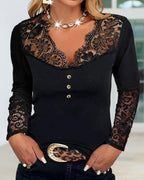 Top a maniche lunghe in pizzo con scollo a V
