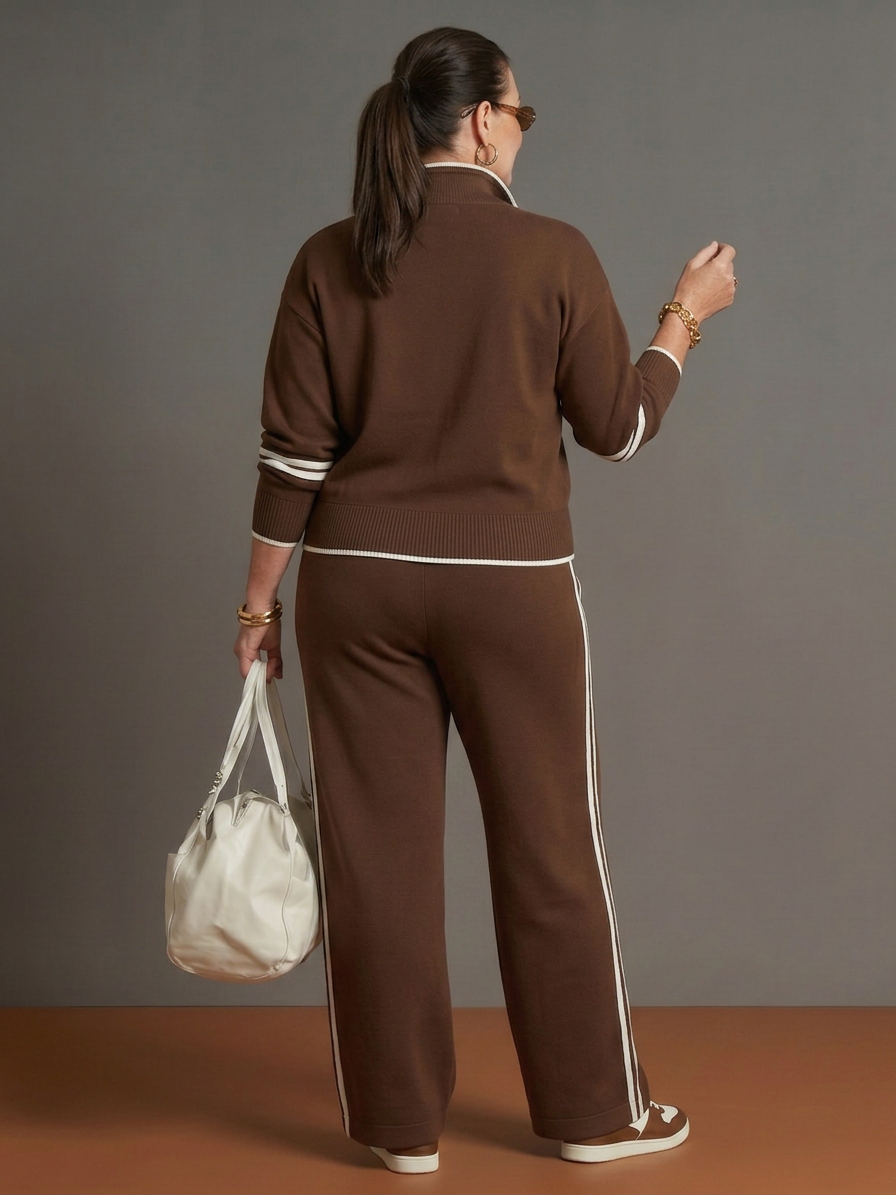 Rain | Set Manica Lunga con Collo Zip e Pantaloni a Righe
