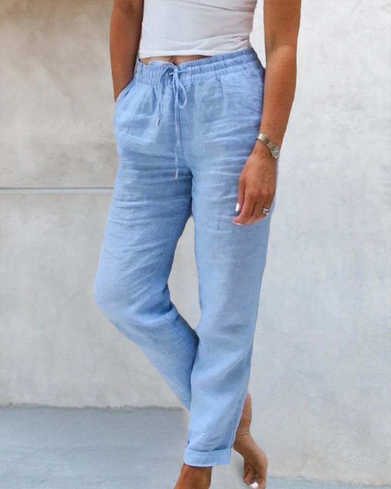 Pantaloni casual a tinta unita a gamba dritta