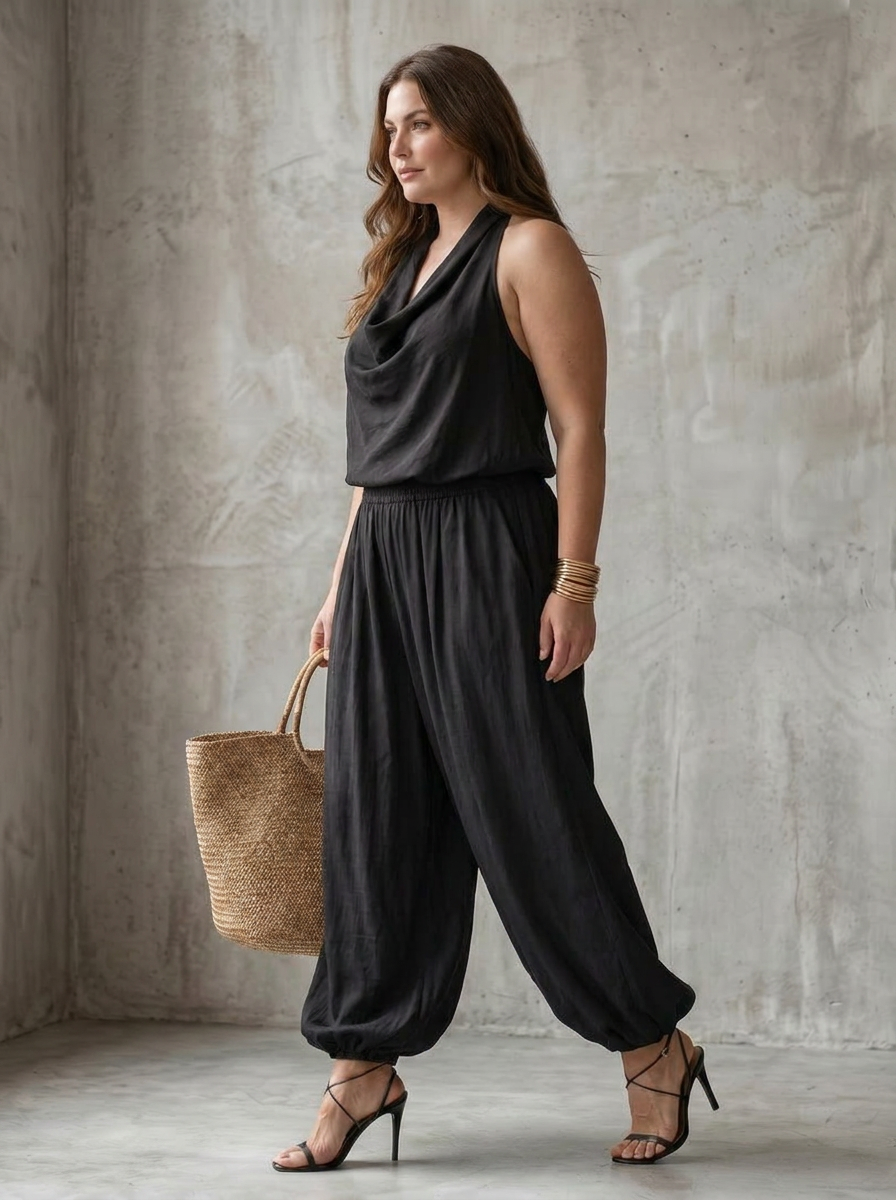 Yvaine | Completo Top Fluido con Scollo Drappeggiato e Pantaloni Ampi