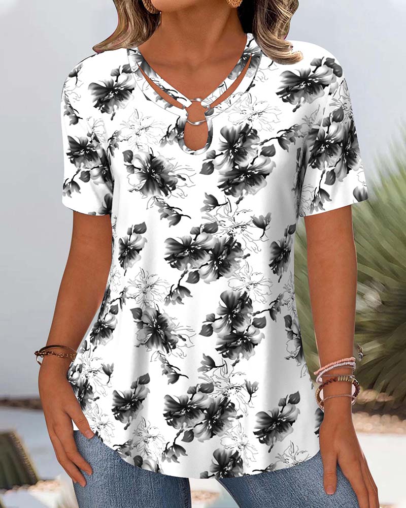 Blusa Stampa Floreale Maniche Corte