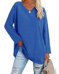 T-shirt donna tinta unita scollo a V maniche lunghe