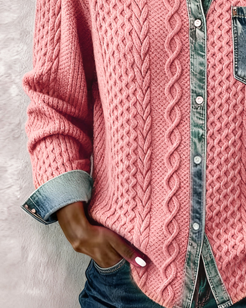 Camicia di jeans a maniche lunghe con patchwork