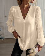 Blusa 3D Fiore Maniche a Lanterna Scollo a V