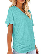 T-shirt Plissé Monocromatico con Scollo a V