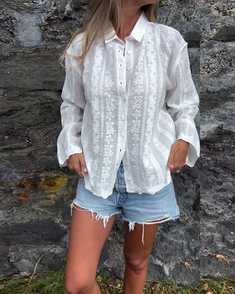 Camicia Ricamata Traforata Collo Polo Casual