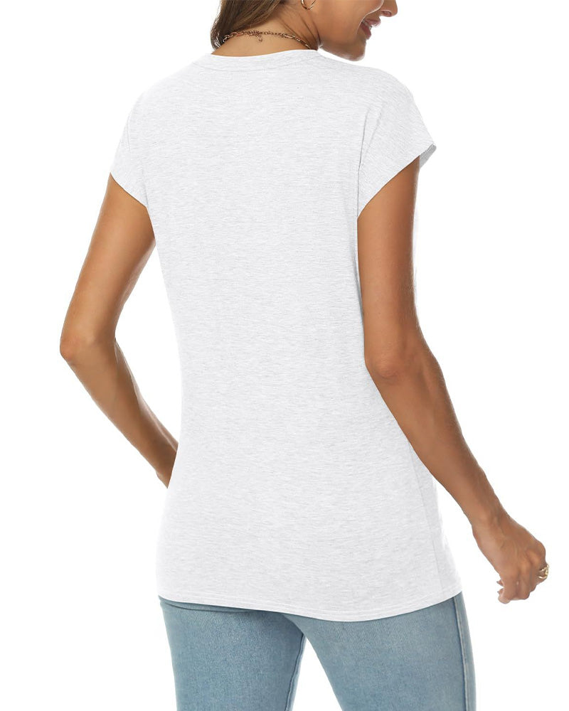T-shirt pullover scollo a V a tinta unita