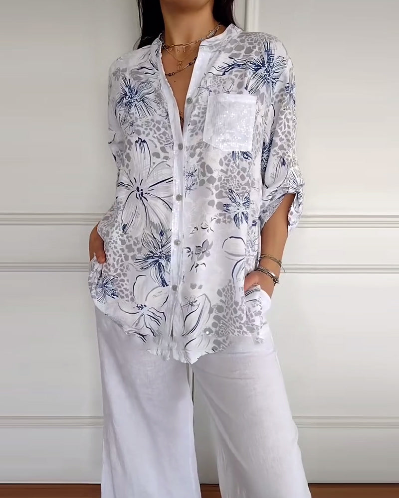 Camicia Collo Coreano Taschino Stampata