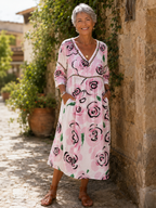 Liliana | Abito da Spiaggia con Stampa di Rose Delicate