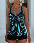 Tankini con stampa a blocchi di colore e laccetti