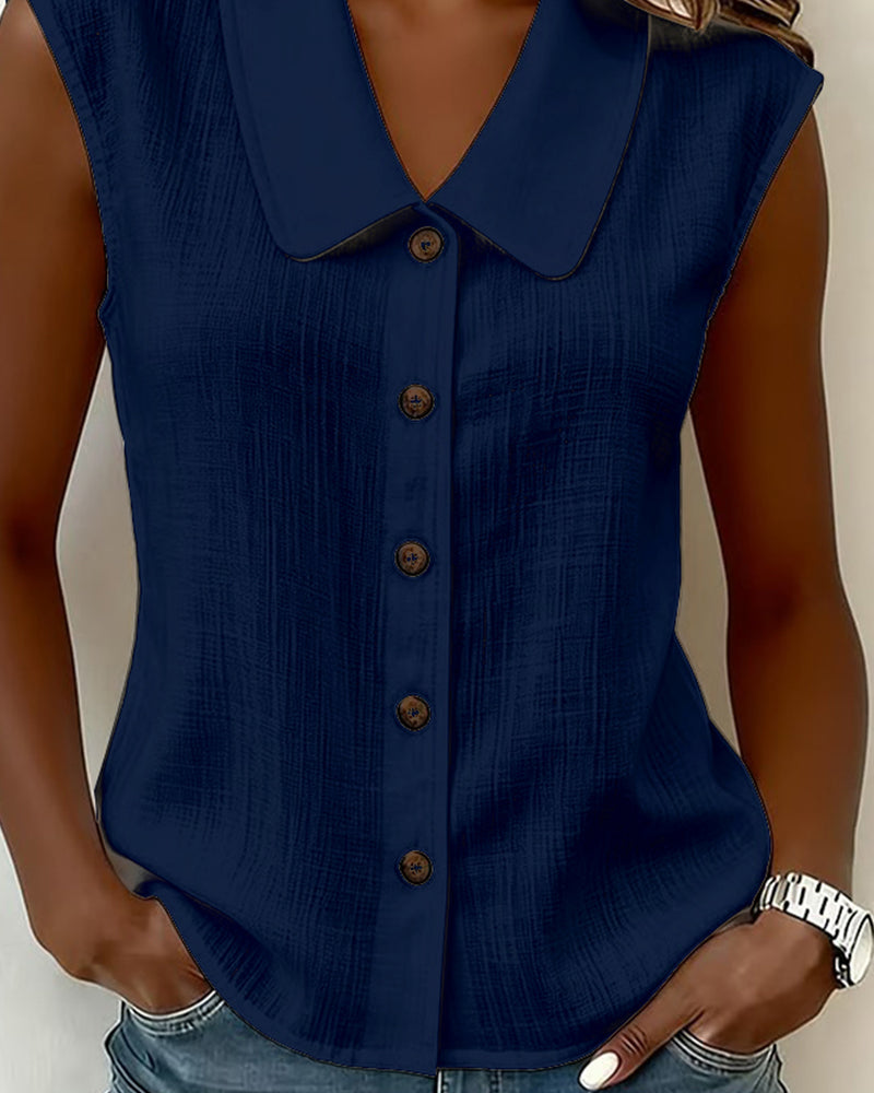 Camicia Senza Maniche con Collo in Lino-Cotone
