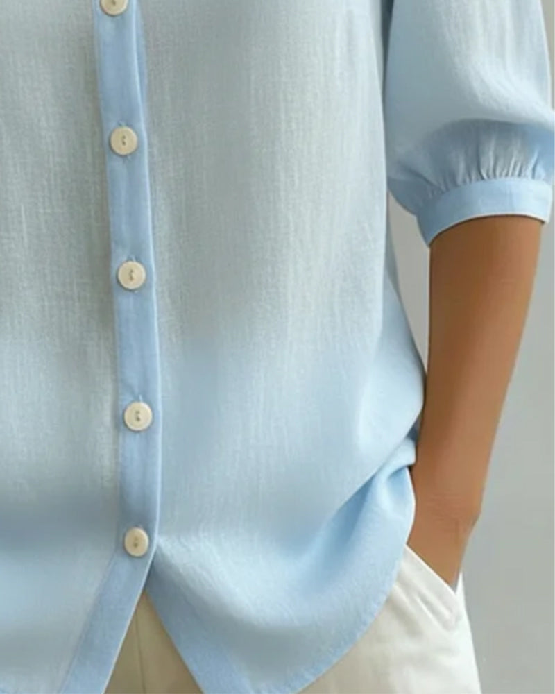 Camicia in cotone a maniche medie con colletto Peter Pan