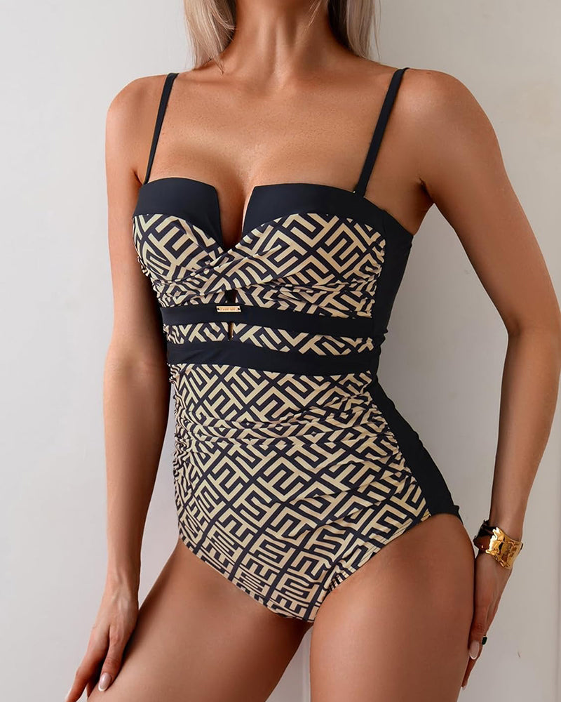 Costume da Bagno Trendy Stampato con Scollo all'Americana