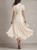 Adriana - Vestito midi in raso a righe retrò