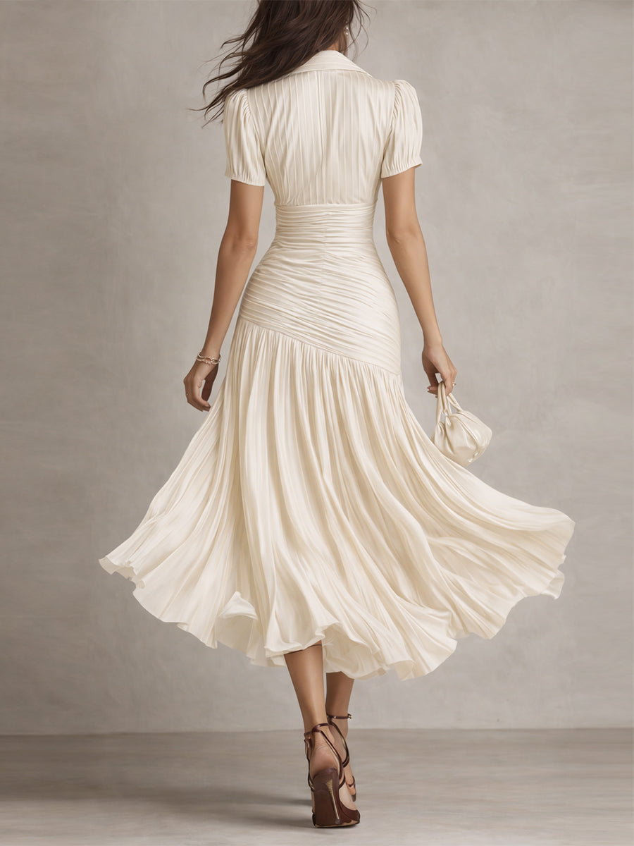 Adriana - Vestito midi in raso a righe retrò